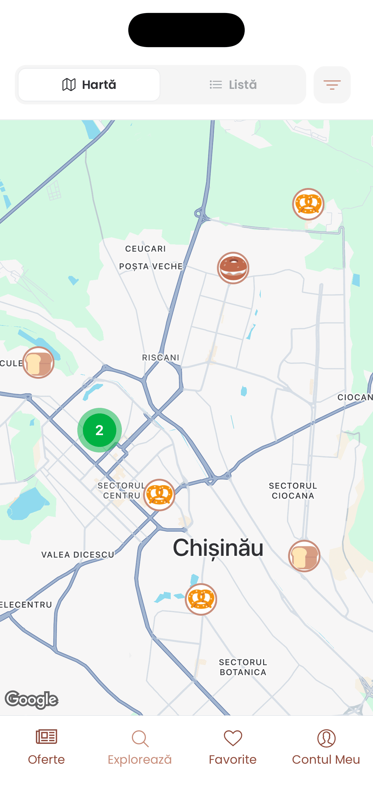 Harta localurilor din Chișinău în aplicația VOILÁ